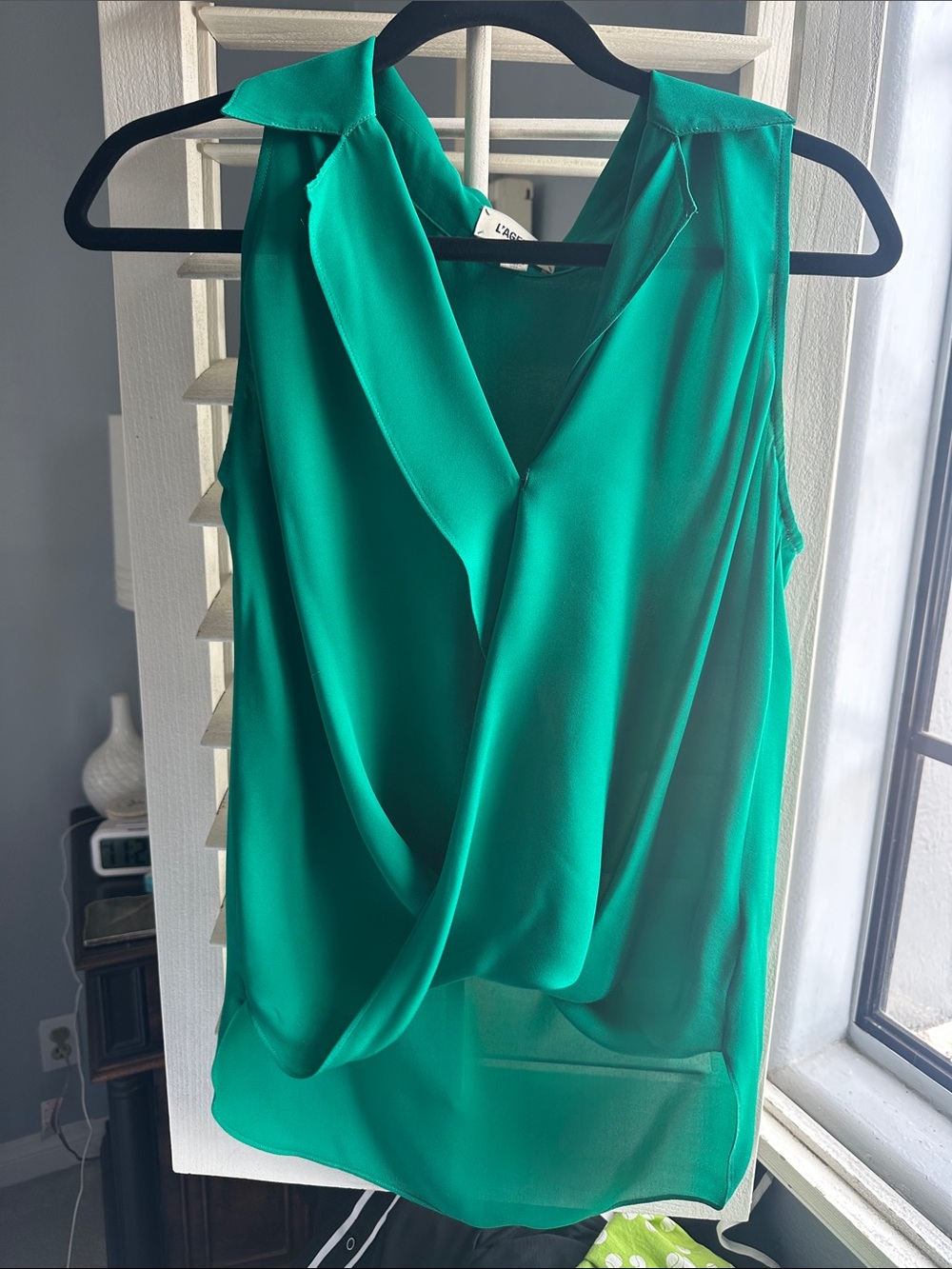 Lagence Sleeveless Green Draped V-Neck Blouse